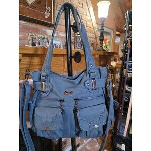 KL928 Large Tote Bag Womens Teal Blue Multi Pocket Shoulder Crossbody Hobo Purse